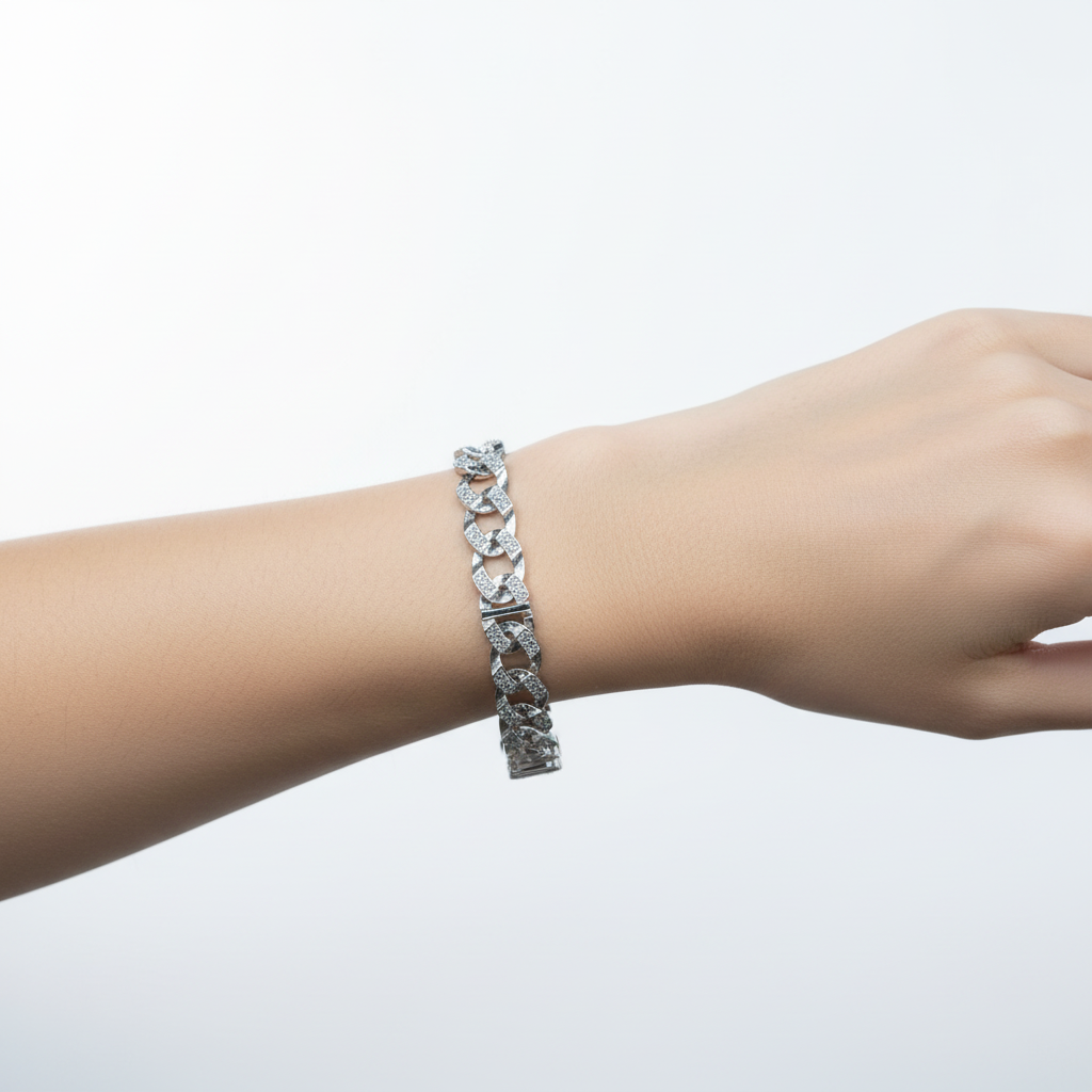 Men's Pave Diamond-Cut Link Bracelet