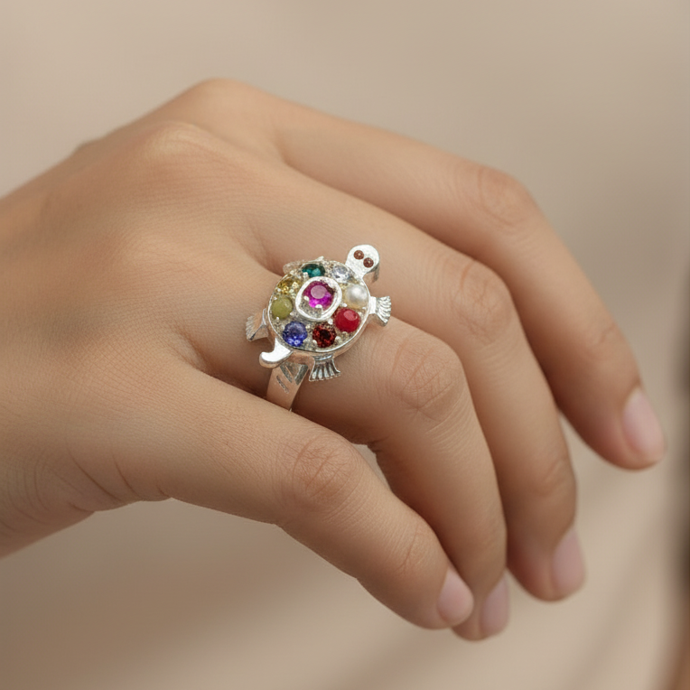 Turtle Navratna Gemstone Ring