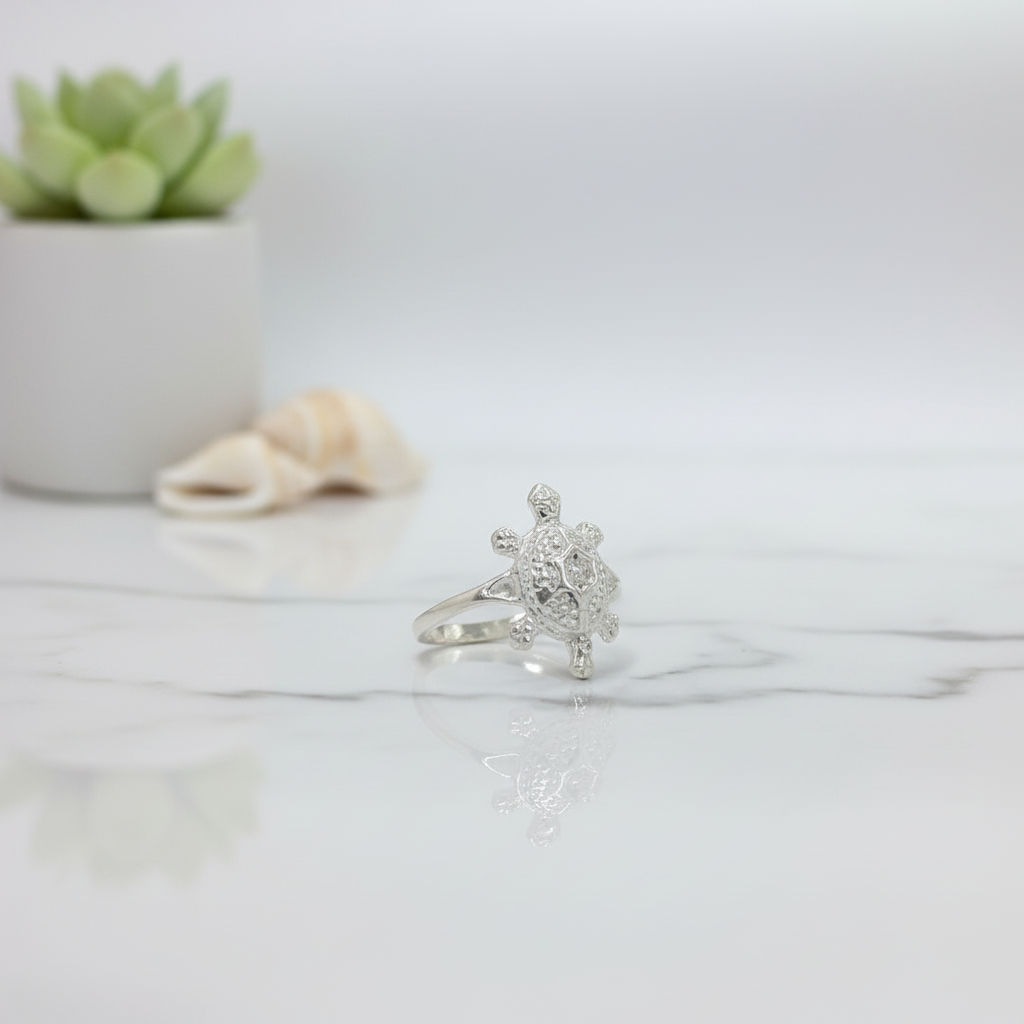 Silver Turtle Diamond Ring