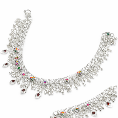 Rangoli Silver Anklet