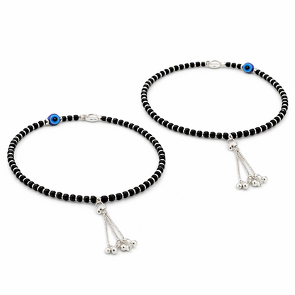 Nazar Minimal Black Bead Silver Anklet