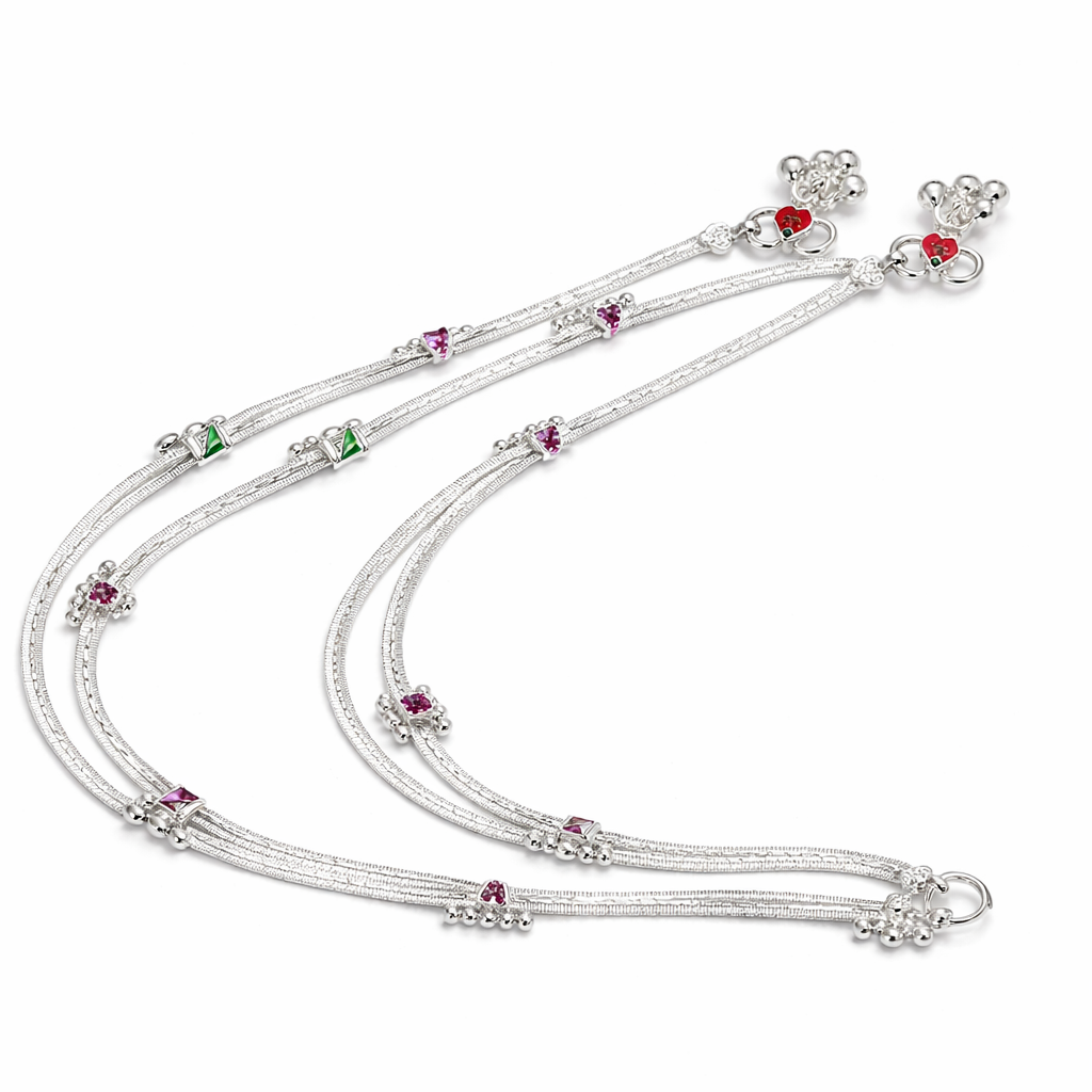 Saaz Twin Line Silver Anklet
