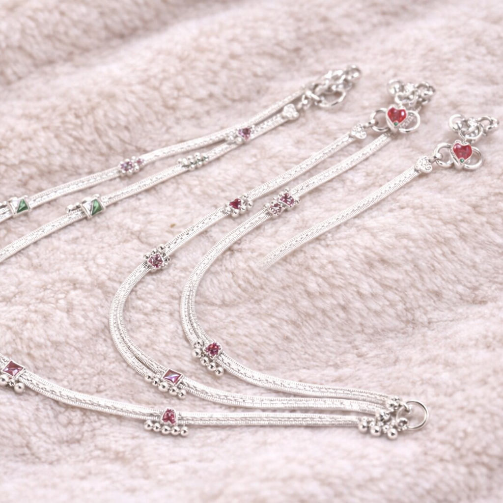 Saaz Twin Line Silver Anklet