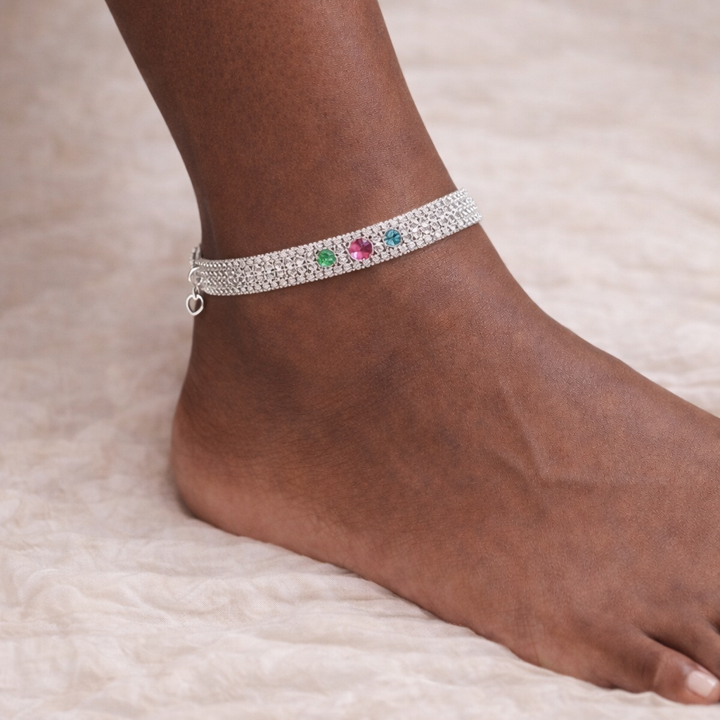 Heart Motif Silver Anklet