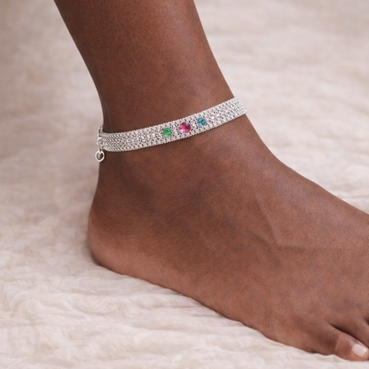 Heart Motif Silver Anklet