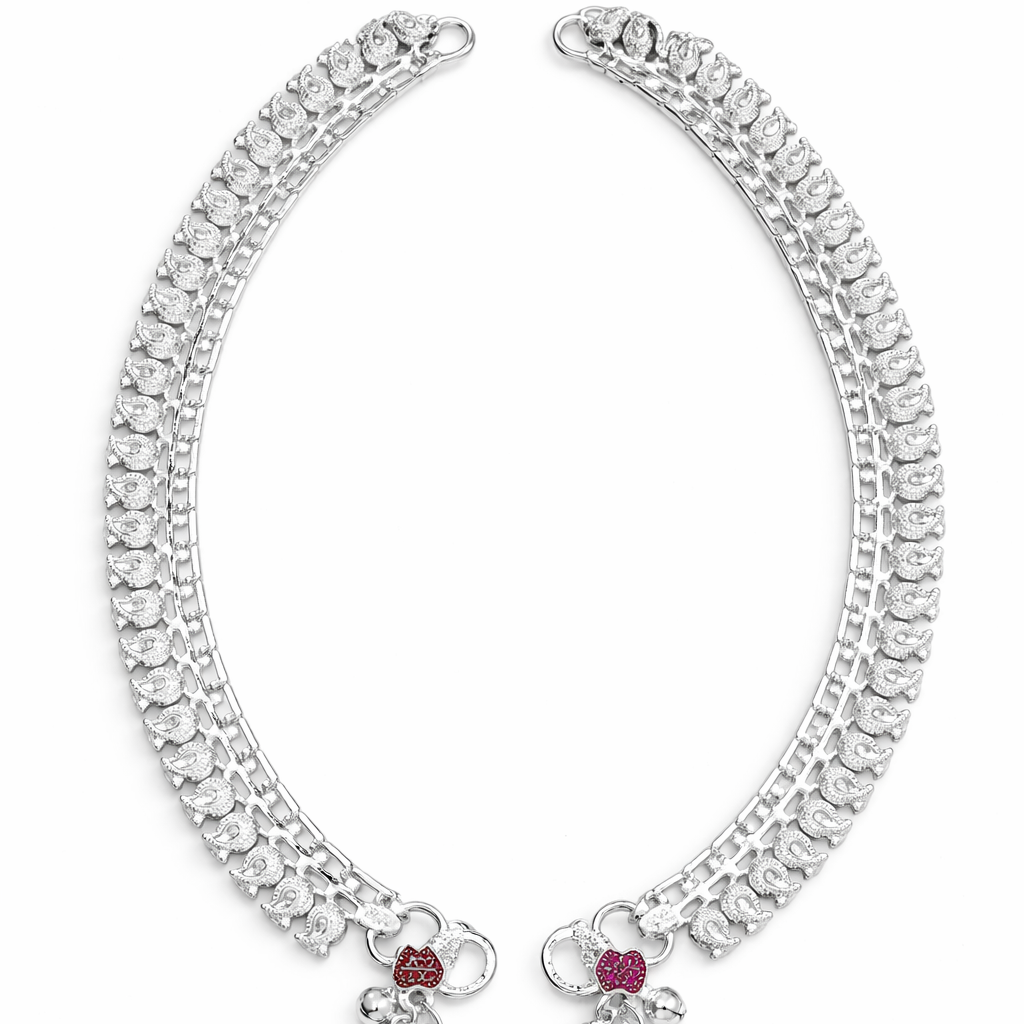 Rajni Double-Line Silver Anklet