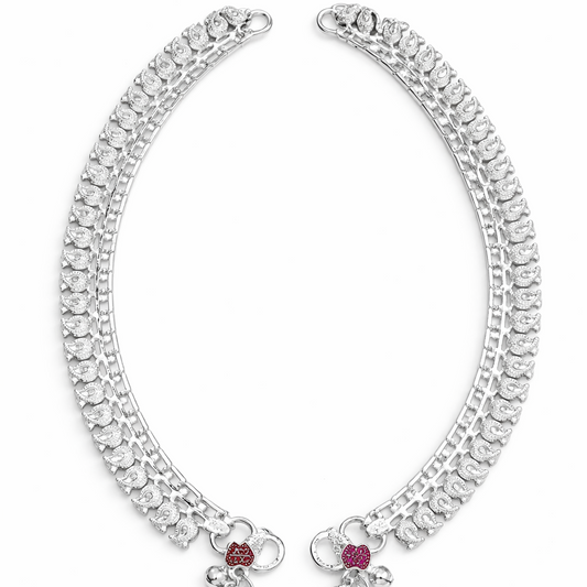 Rajni Double-Line Silver Anklet