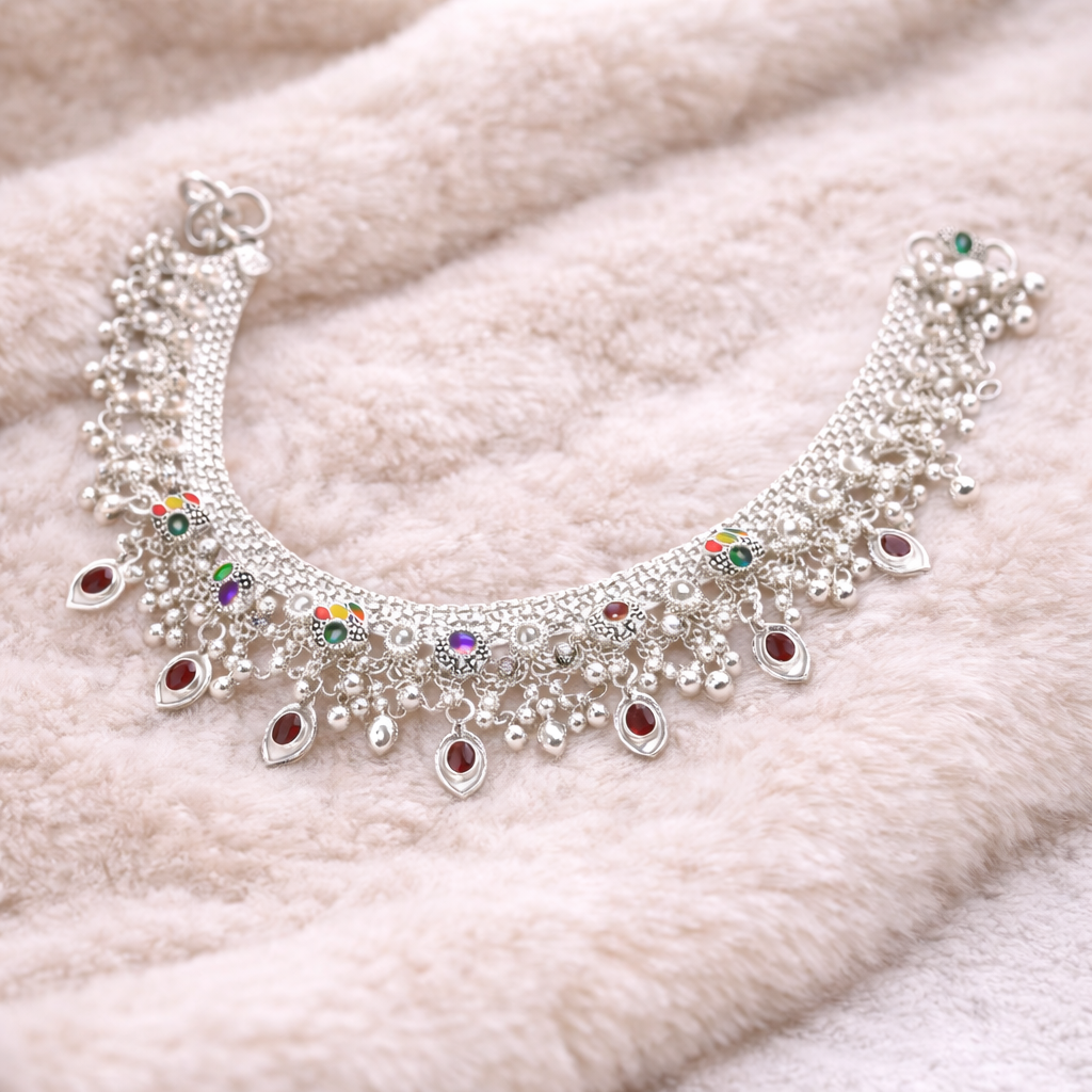 Rangoli Silver Anklet