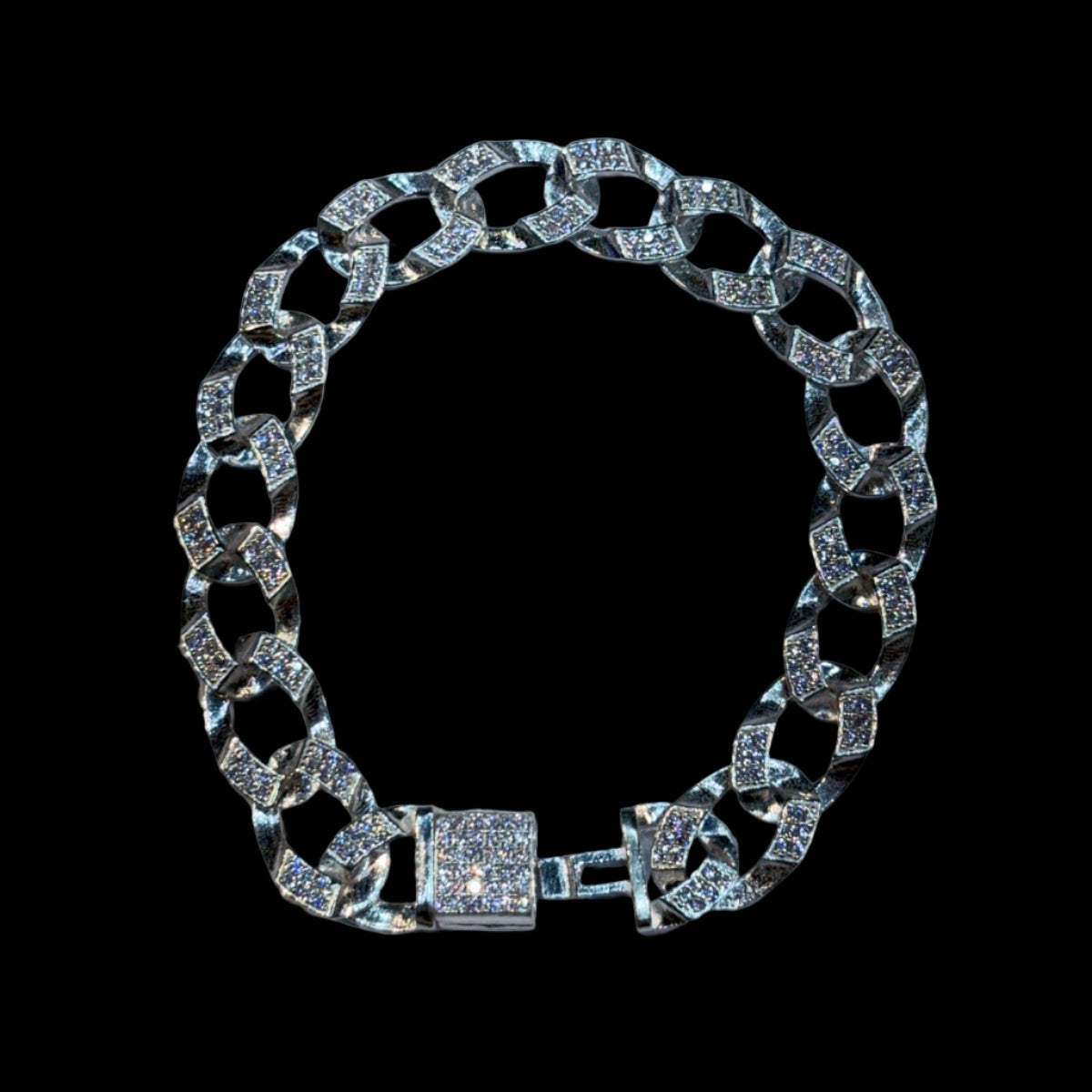 Men's Pave Diamond-Cut Link Bracelet