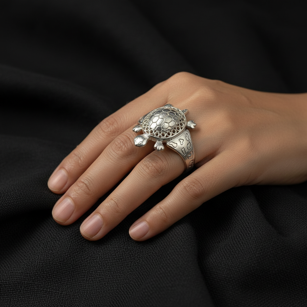 Silver Textured Turtle Ring