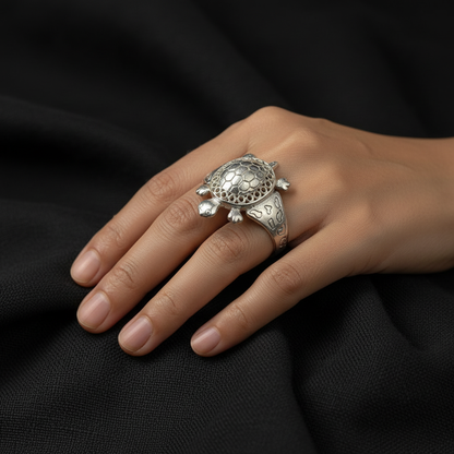 Silver Textured Turtle Ring