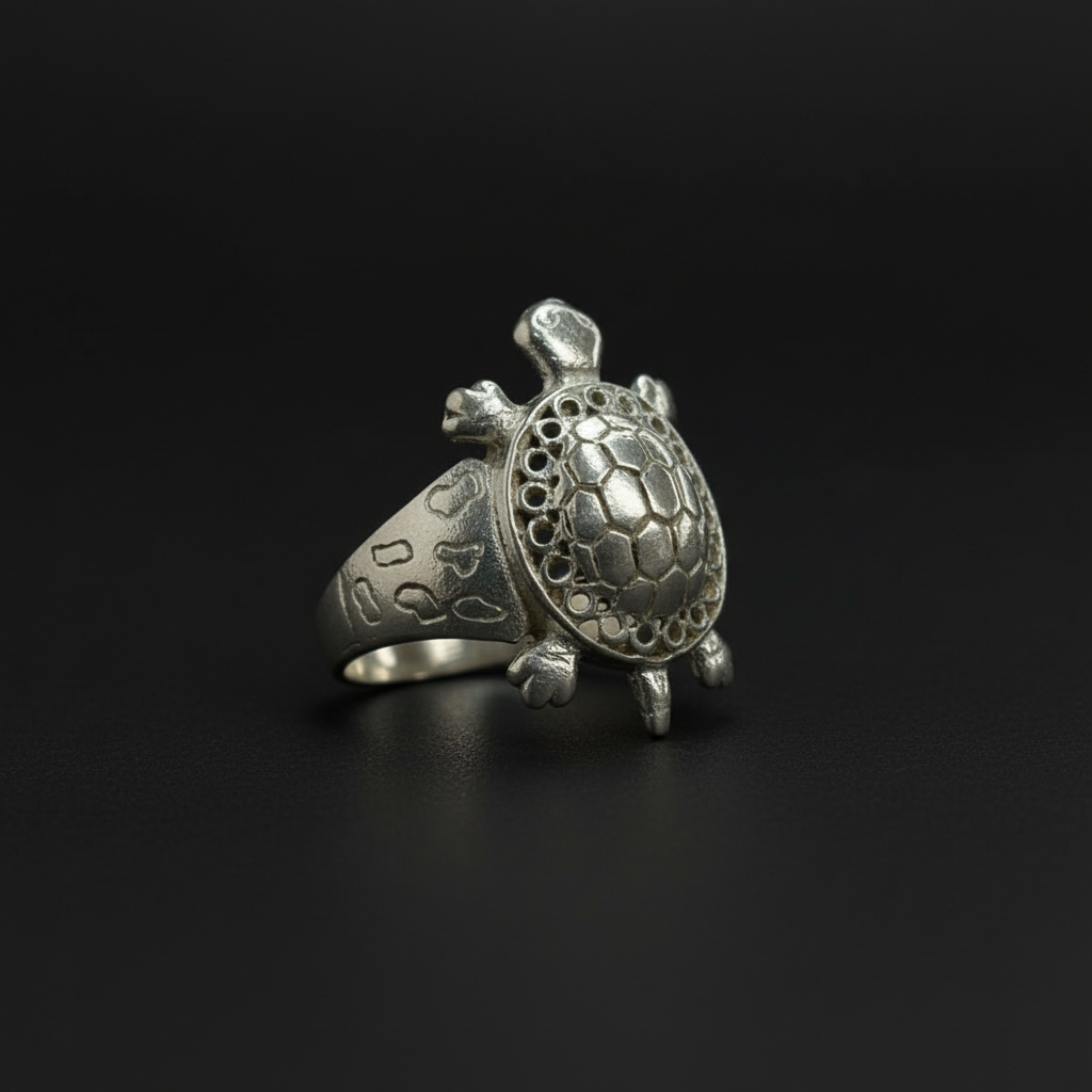 Silver Textured Turtle Ring