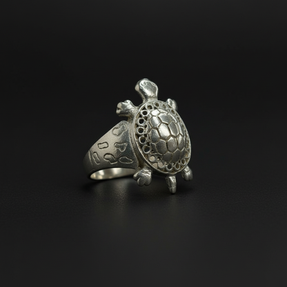 Silver Textured Turtle Ring
