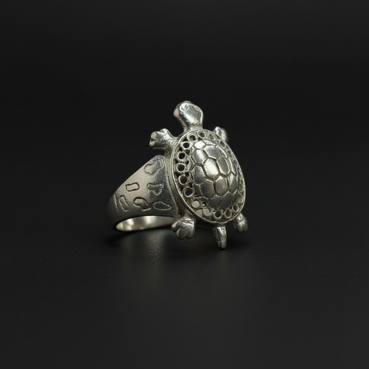 Silver Textured Turtle Ring
