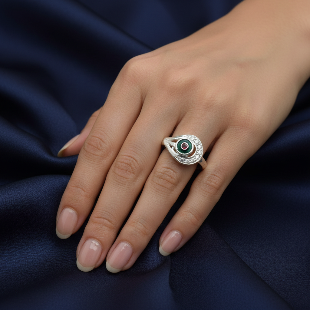 Women's Silver peacock feather Ring