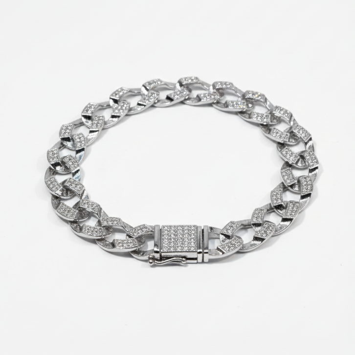 Men's Pave Diamond-Cut Link Bracelet
