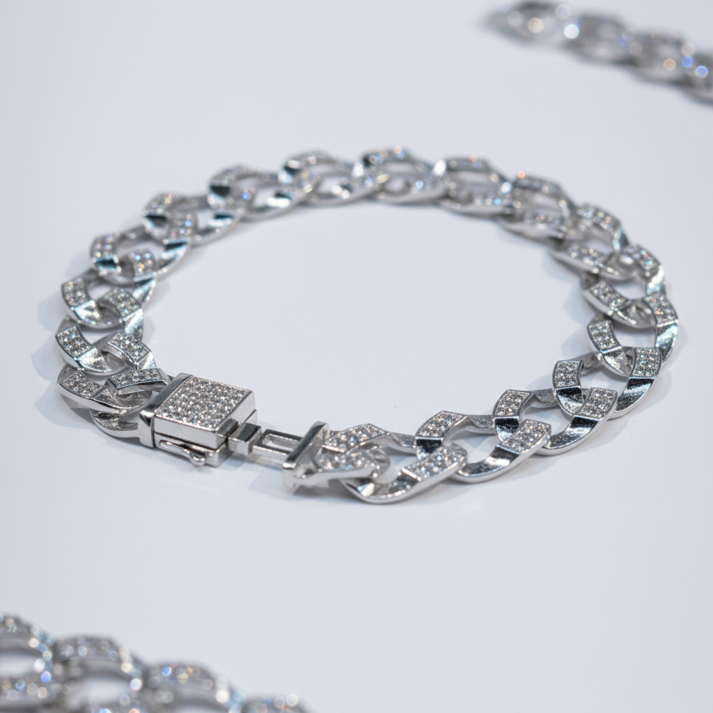Men's Pave Diamond-Cut Link Bracelet