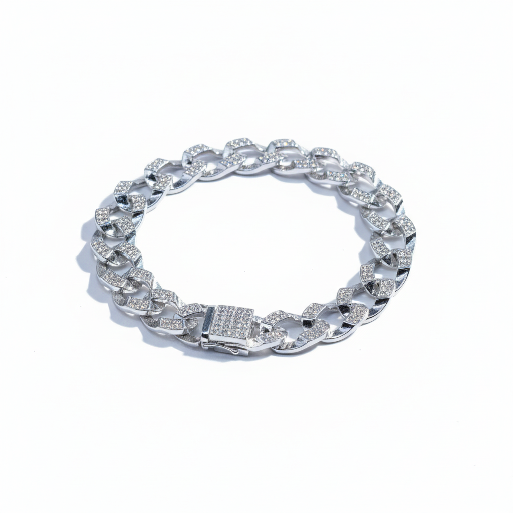 Men's Pave Diamond-Cut Link Bracelet