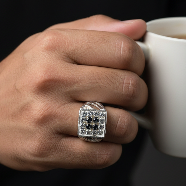 Men's Black Cluster Ring