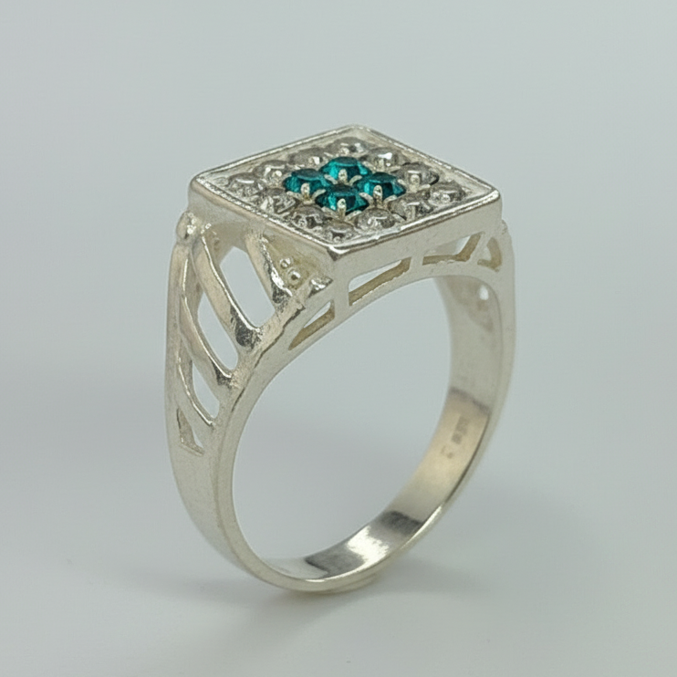 Men's Silver Square Cluster Ring