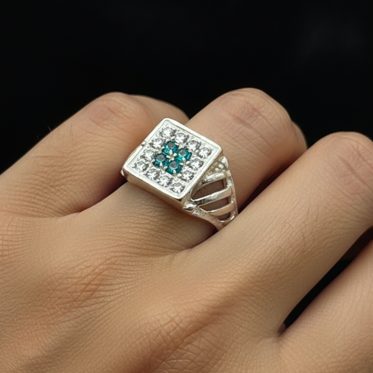 Men's Silver Square Cluster Ring