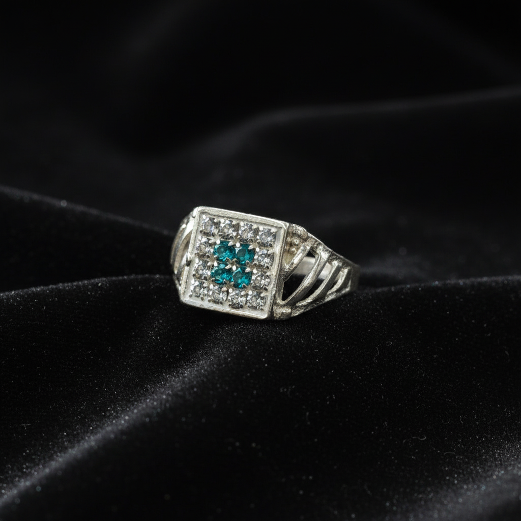 Men's Silver Square Cluster Ring