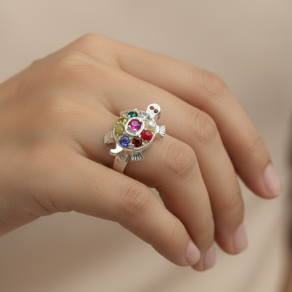 Turtle Navratna Gemstone Ring