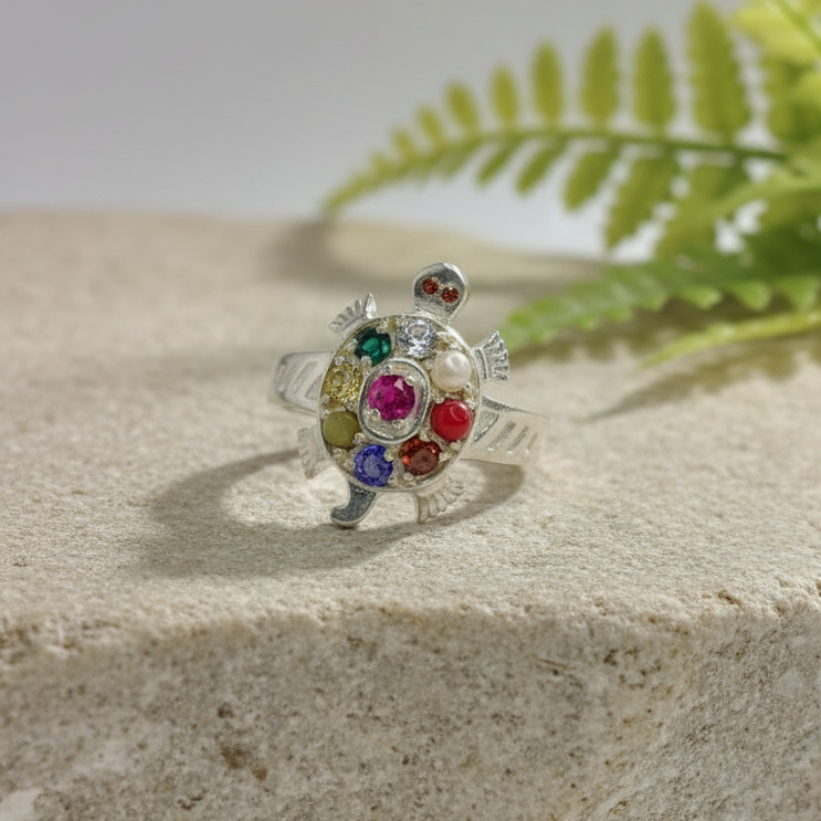 Turtle Navratna Gemstone Ring