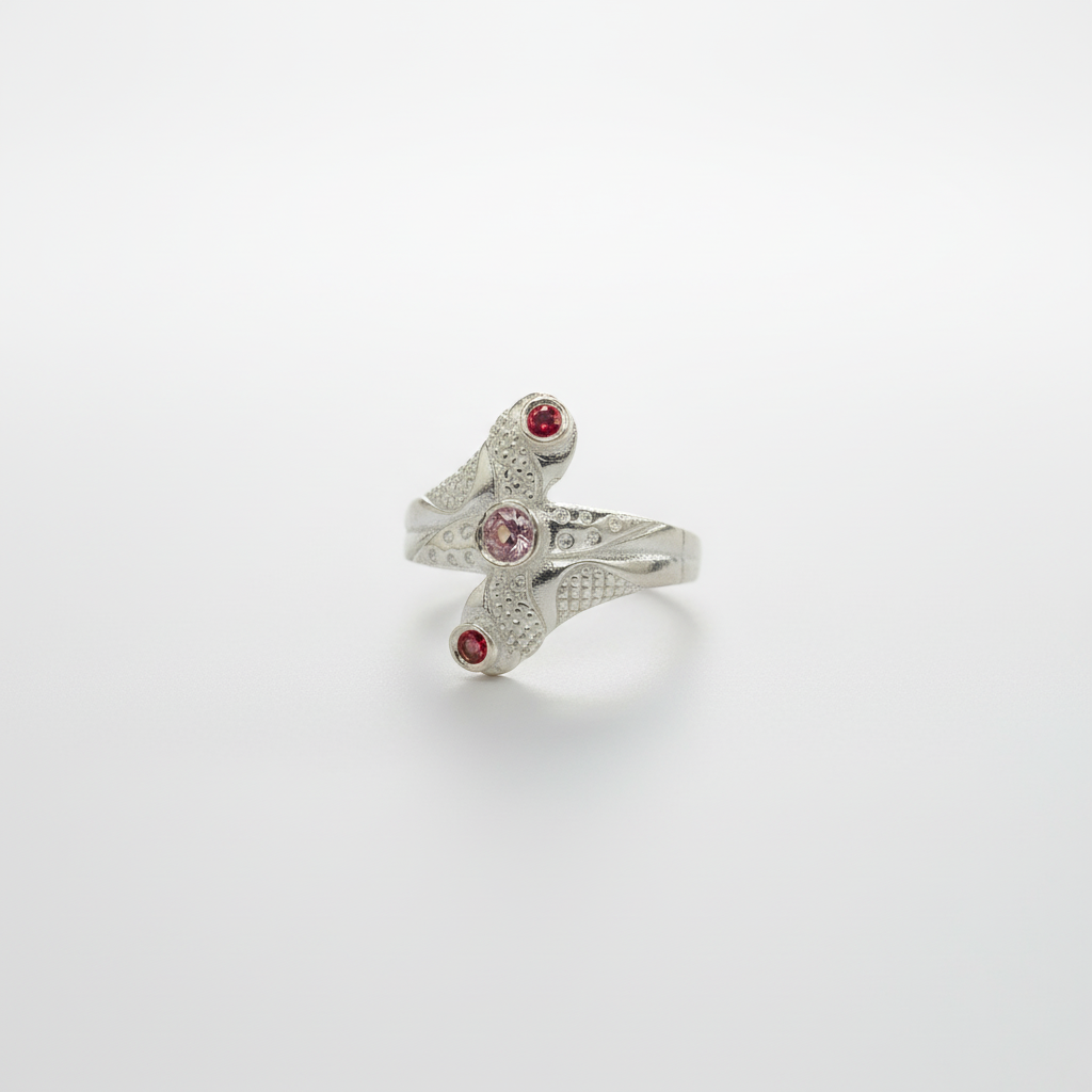 Silver Twin Serpent Gemstone Ring