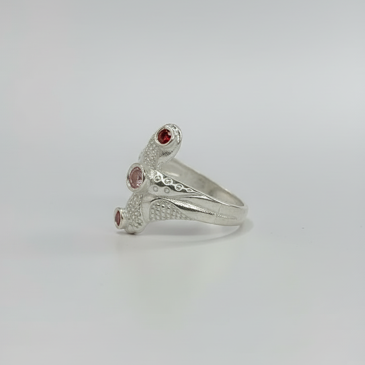Silver Twin Serpent Gemstone Ring