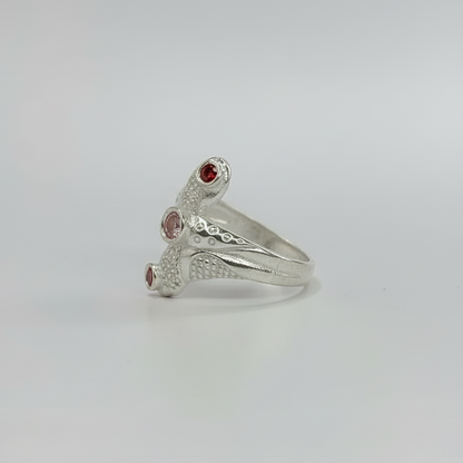 Silver Twin Serpent Gemstone Ring