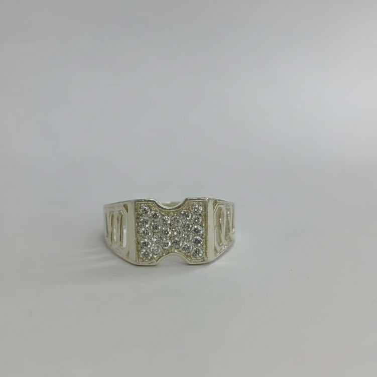 Wide Silver Diamond Ring