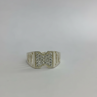 Wide Silver Diamond Ring
