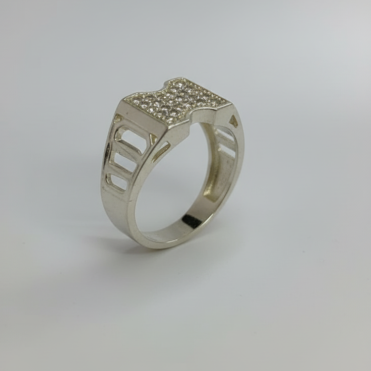Wide Silver Diamond Ring
