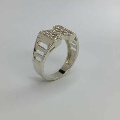 Wide Silver Diamond Ring