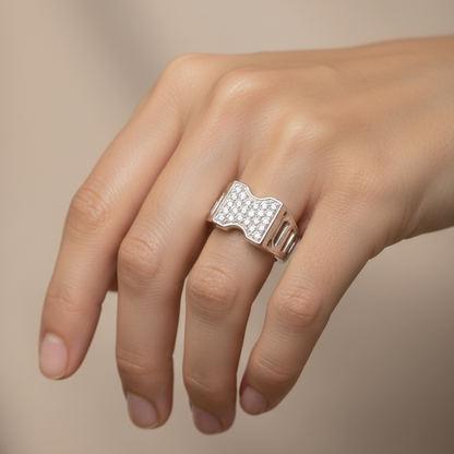 Wide Silver Diamond Ring