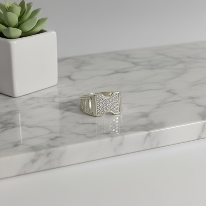 Wide Silver Diamond Ring