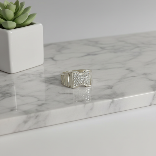 Wide Silver Diamond Ring