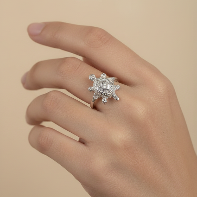 Silver Turtle Diamond Ring
