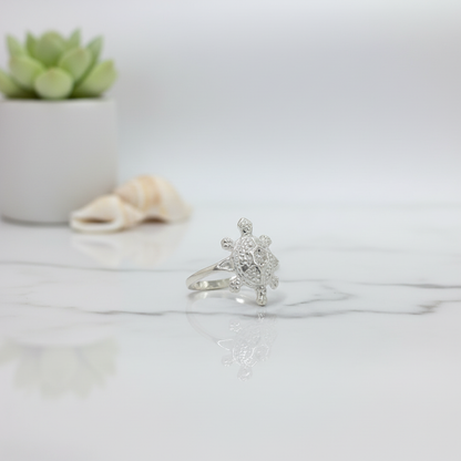Silver Turtle Diamond Ring