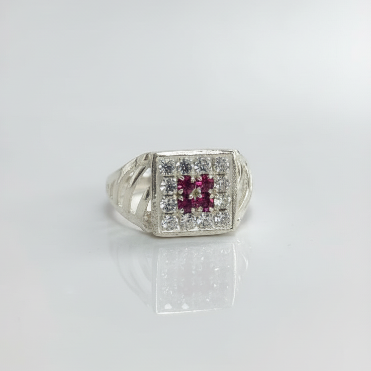 Silver Ruby Square Ring