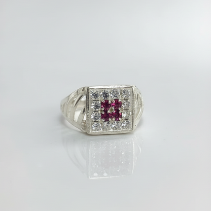 Silver Ruby Square Ring