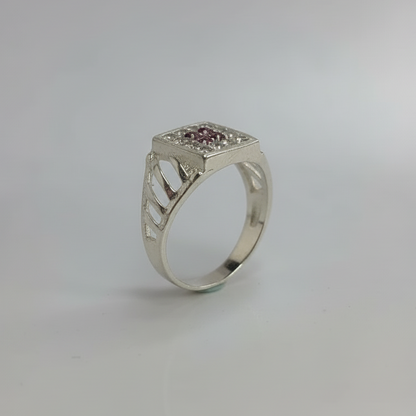 Silver Ruby Square Ring