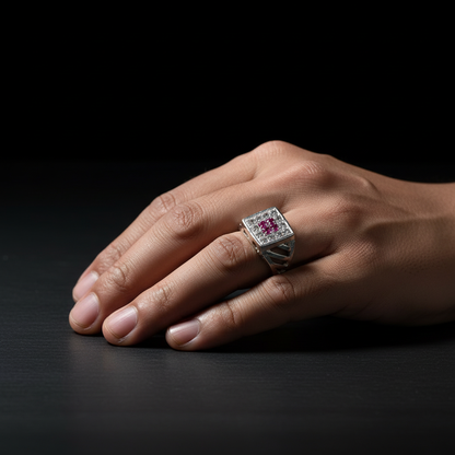 Silver Ruby Square Ring