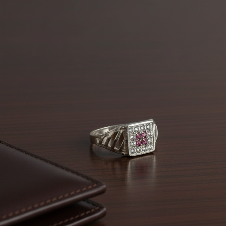 Silver Ruby Square Ring