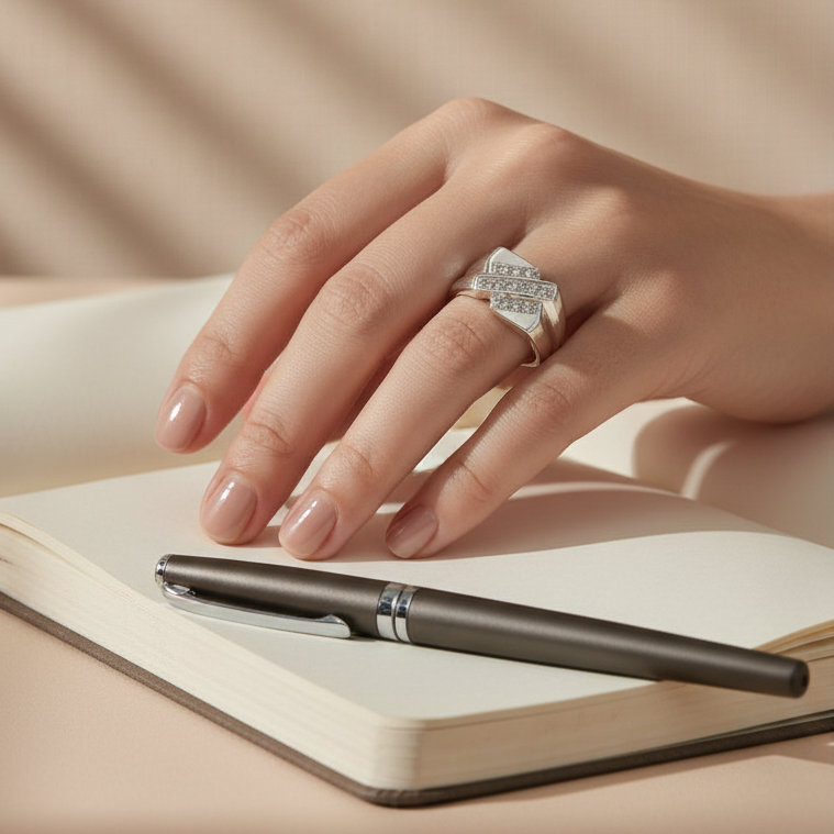 Silver Chevron Ring