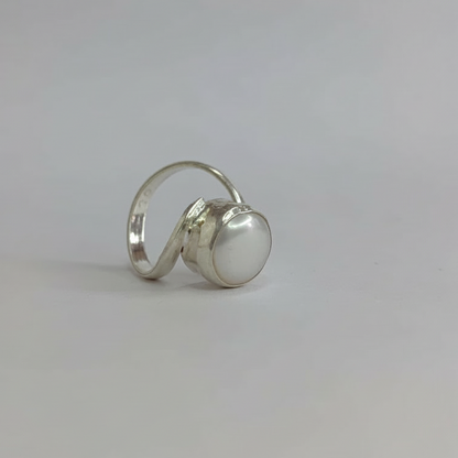 White Pearl Silver Ring