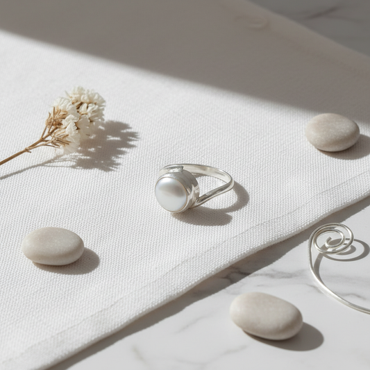 White Pearl Silver Ring