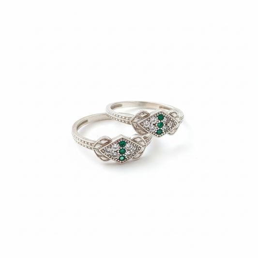 Emerald & Diamond Pattern Toe Rings