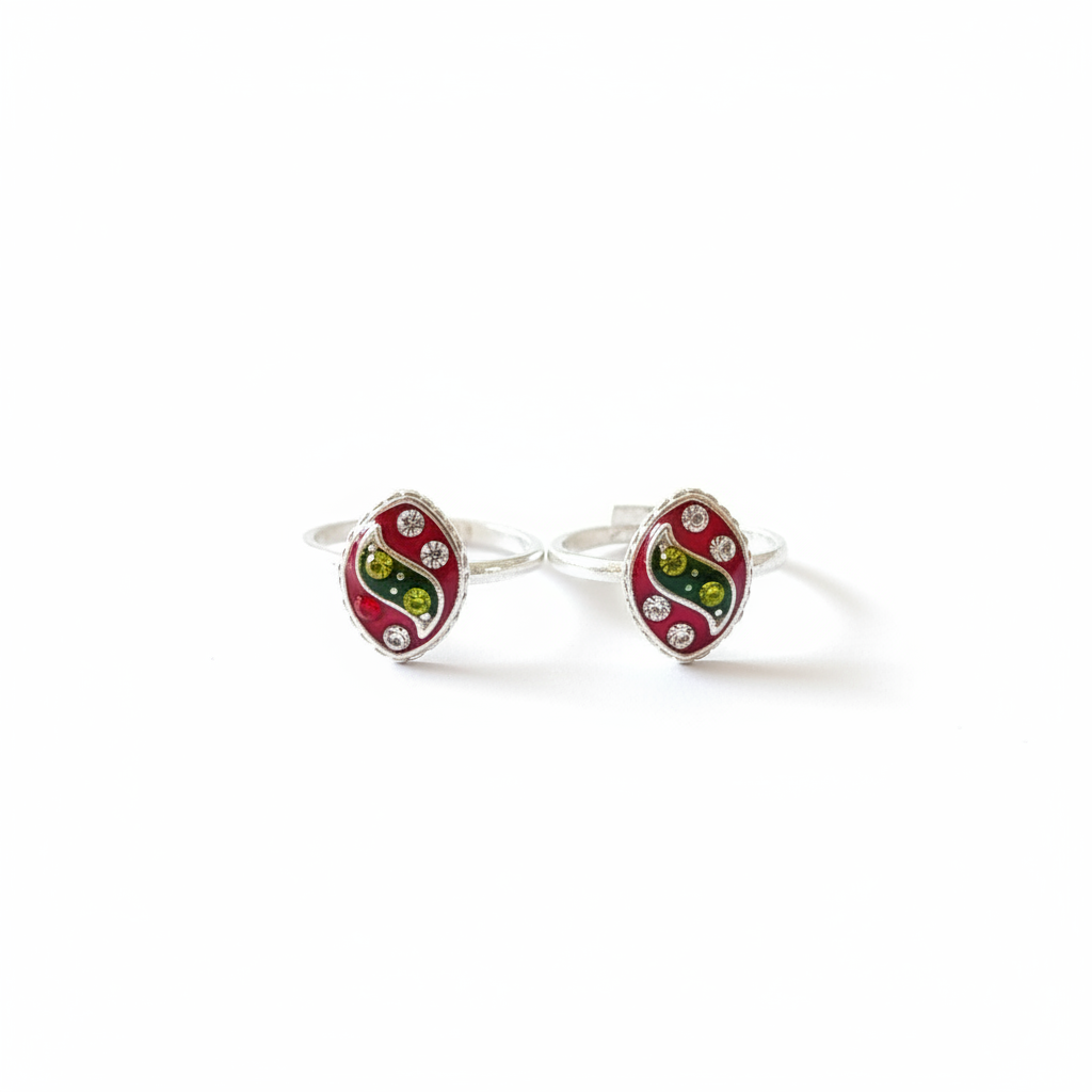 Red & Green Meena Enamel Toe Rings